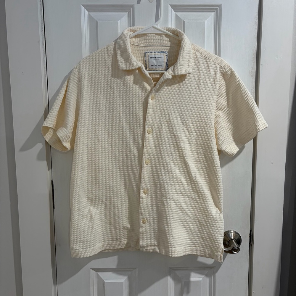 Denim & Flower Cream Textured Button Down Shirt